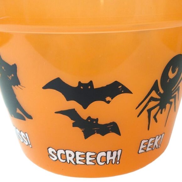 Vintage Halloween Bucket Pail Trick or Treat Black Cats Bats Translucent 1990s. - Picture 8 of 16